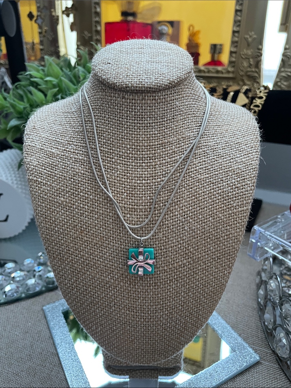 ✨🩵 Necklace with Blue Green Package Pendant🩵✨Preloved